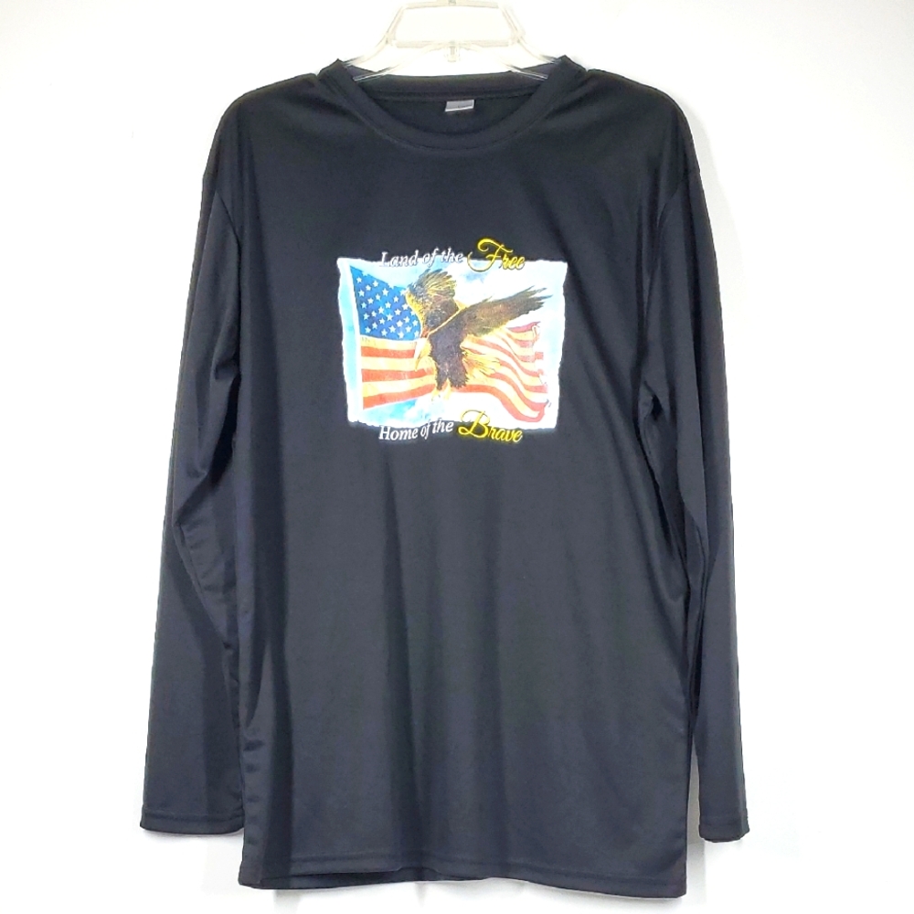 Patriotic Black Long Sleeve Mens Shirt L